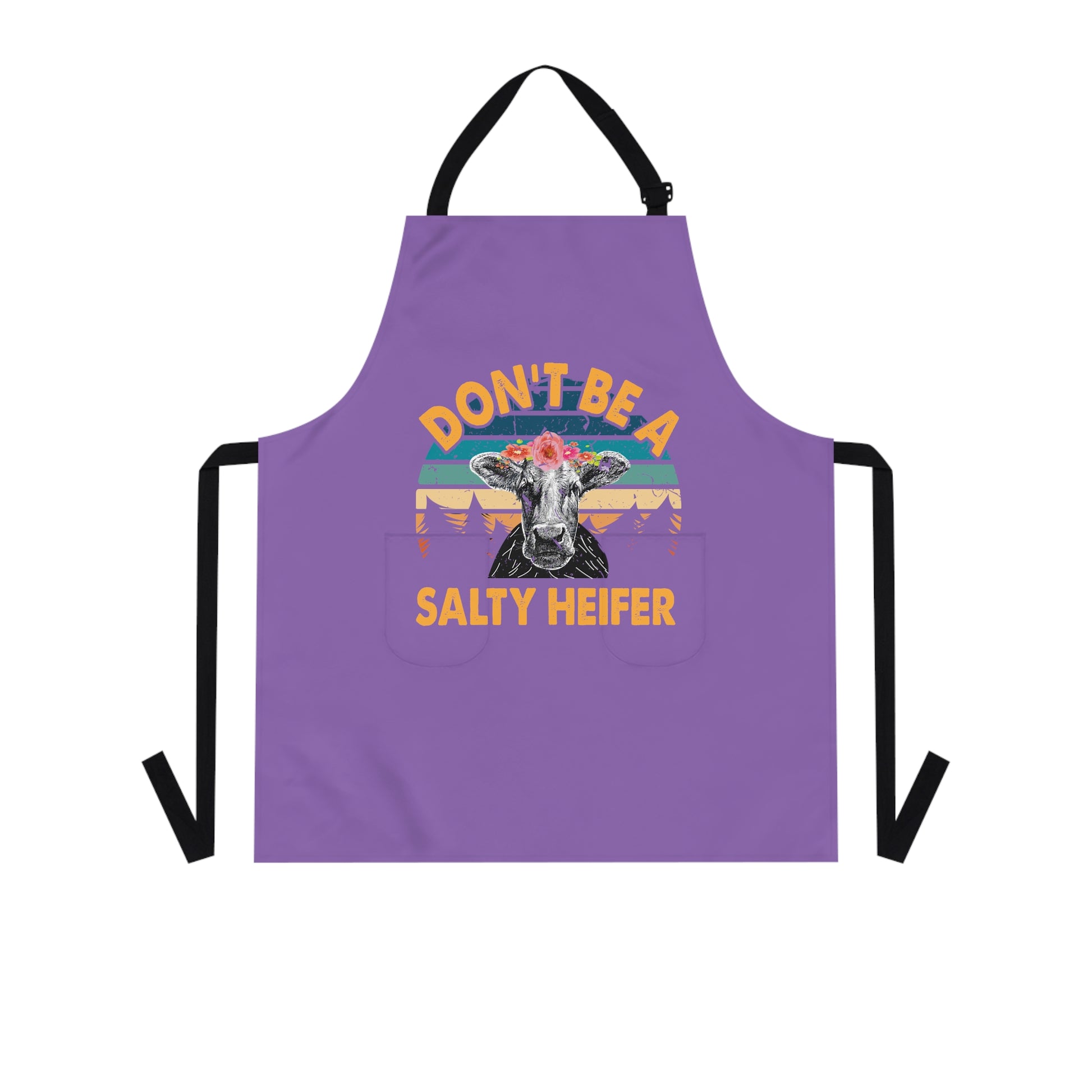 purple apron with logo Don't be a Salty Heifer